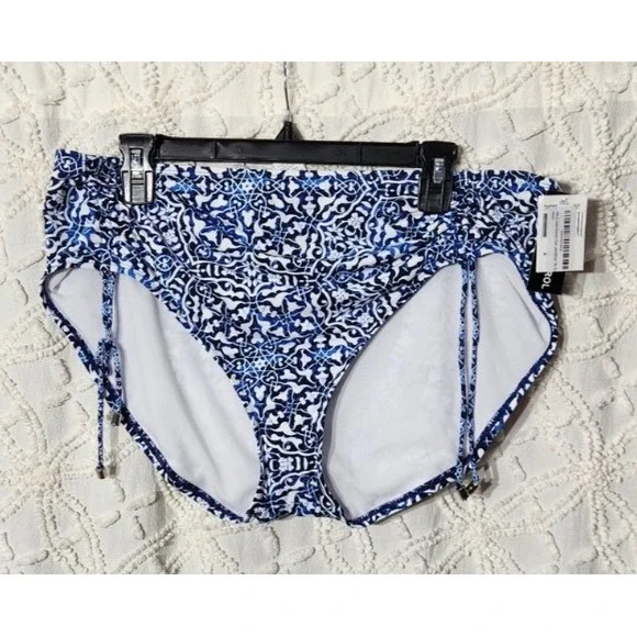 24th + Ocean Womens Bikini Bottoms Size XXL Blue White Swimwear Geometric Beach - Picture 1 of 10